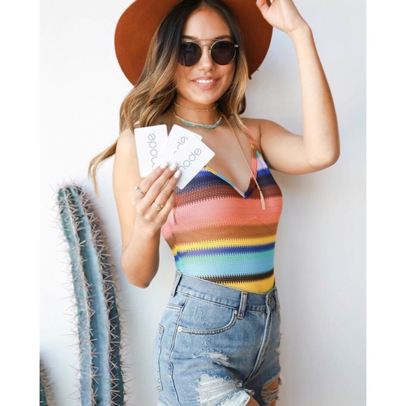 🆕 Honey Punch Mesh Cami Body In Rainbow Stripe - Picture 6 of 6